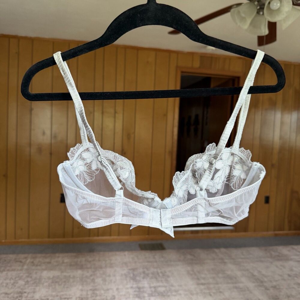 Fleur du Mal Lace Balconette Bra 34D Silver Grey Embroidered Underwire Silk Sexy - Picture 3 of 12